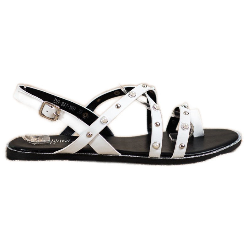 Goodin Sandalias planas con pedrería blanco