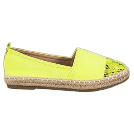 Bestelle Alpargatas con aplicación de estampado de serpiente verde amarillo