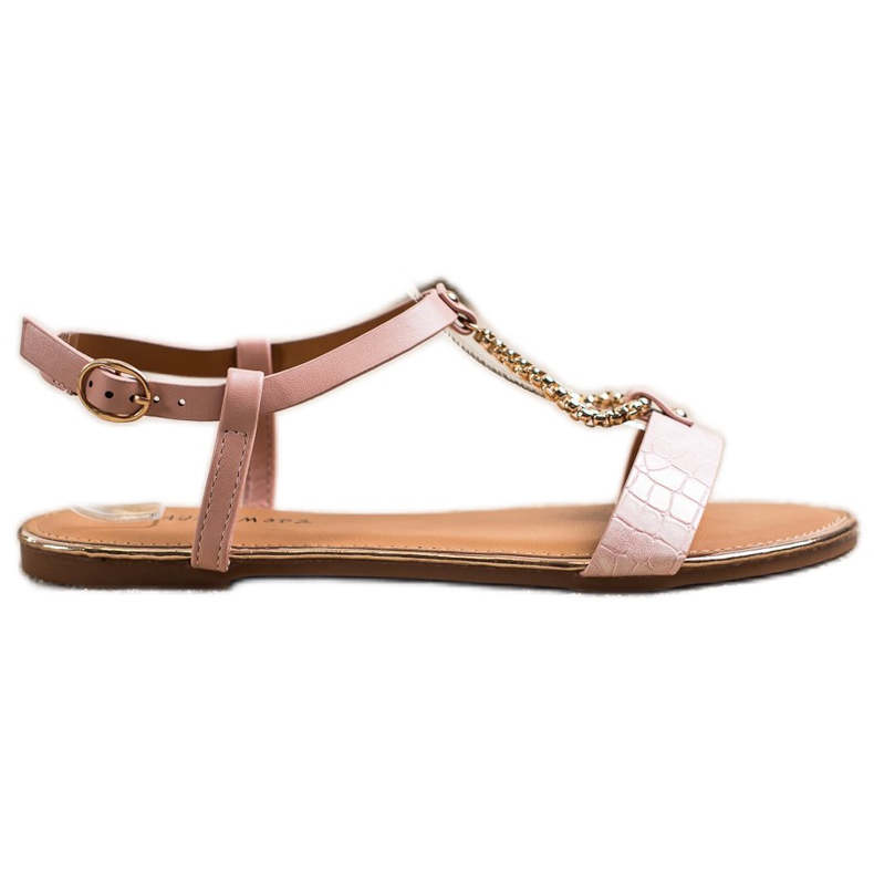 Laura Mode Sandalias Con Cadena Decorativa rosado