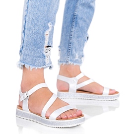 Sandalias de mujer con brillo plateado melocotones blanco plata