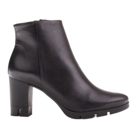 Marco Shoes Botas atrevidas de piel flor natural con tacón grueso negro