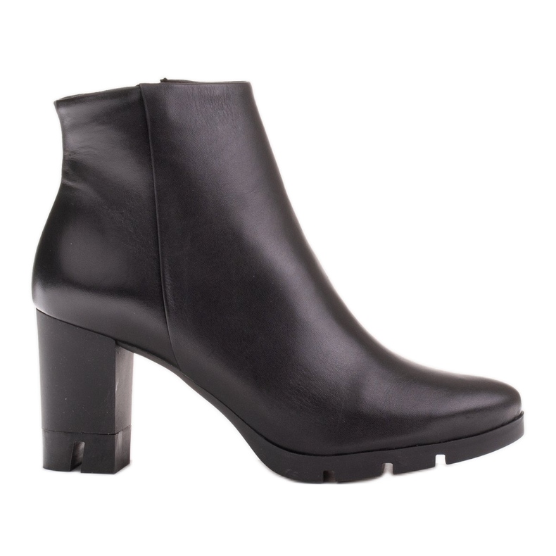 Marco Shoes Botas atrevidas de piel flor natural con tacón grueso negro