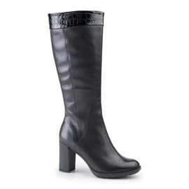 Marco Shoes Botas de piel flor negra con aplicación de piel de serpiente negro Marco Shoes Botas de piel flor negra con aplicación de piel de serpiente negro