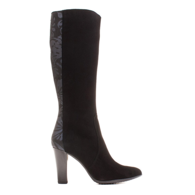 Marco Shoes Botas puntiagudas de piel negra con flores negro
