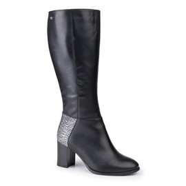 Marco Shoes Botas de piel flor negra con inserto plateado negro