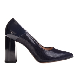 Marco Shoes Salón azul marino confeccionado en piel de gamuza pulida con tacón barnizado