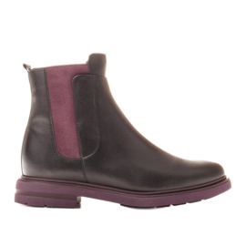 Marco Shoes Botines ligeros con fondo plano de piel flor negra con inserto morado negro