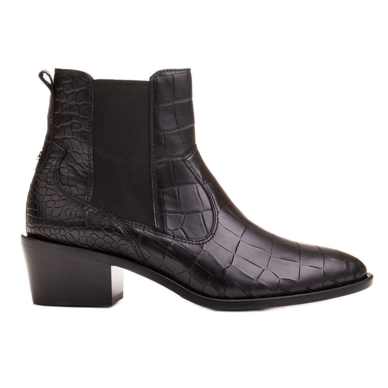 Marco Shoes Botines de mujer estilo cowboy con motivo de piel de serpiente negro