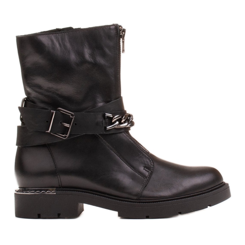 Marco Shoes Botines de piel con cadena, hebilla y cremallera. Tramperos negro Marco Shoes Botines de piel con cadena, hebilla y cremallera. Tramperos negro