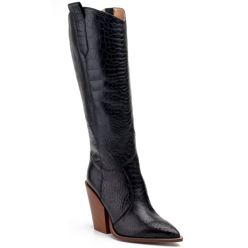 Marco Shoes Botas negras de mujer Marco 1373K botas cowboy con piel de reptil negro