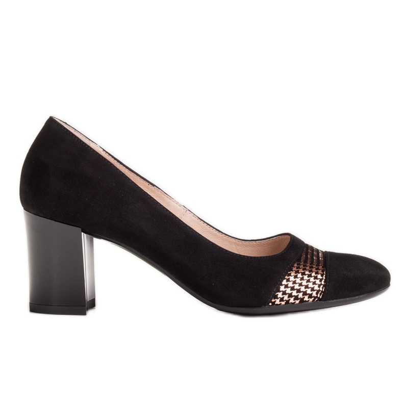 Marco Shoes Salón de ante con pata de gallo metalizada negro