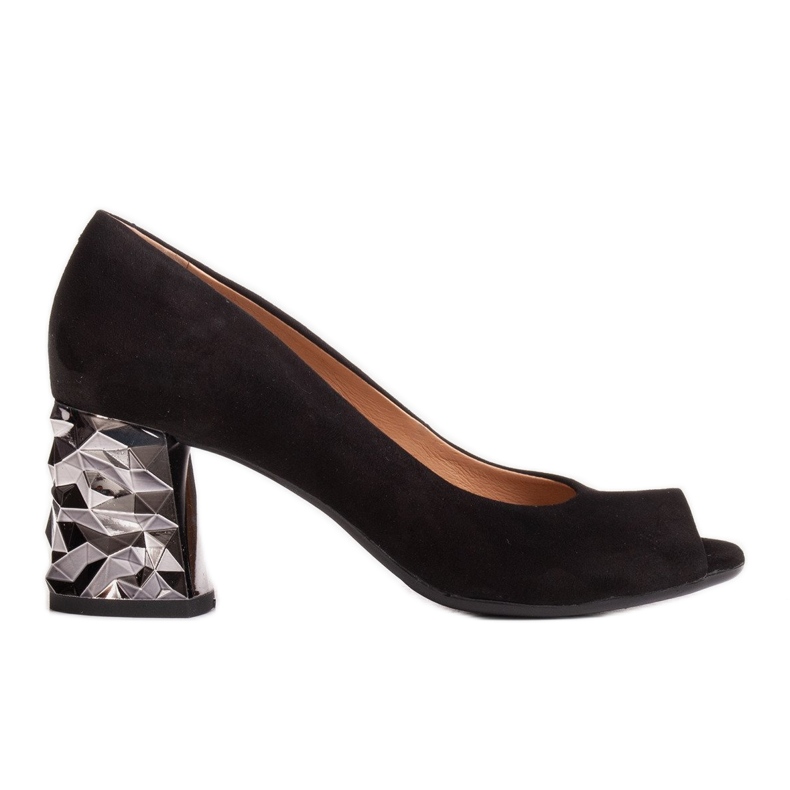 Marco Shoes Salón de ante negro con tacón metálico 3D