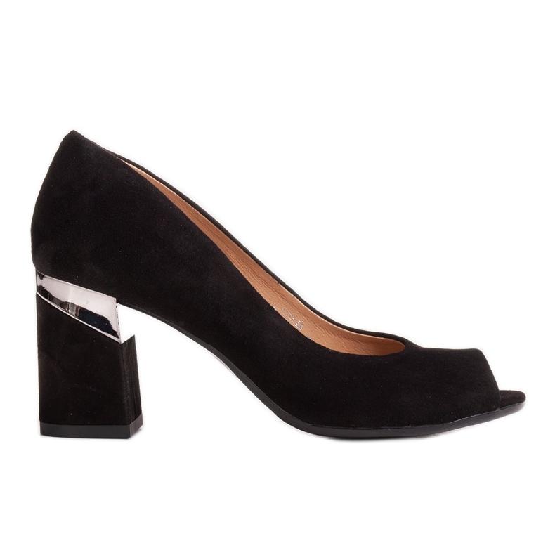 Marco Shoes Salón de ante negro con tacón metalizado