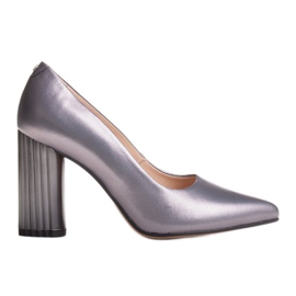 Marco Shoes Salón gris con tacón de canalé