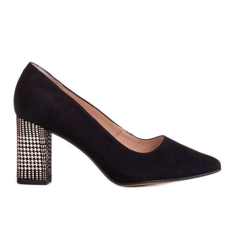 Marco Shoes Salón 1066P negro con tacón, estampado de pata de gallo