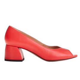 Marco Shoes Salón 1576P de piel roja con tacón estable rojo