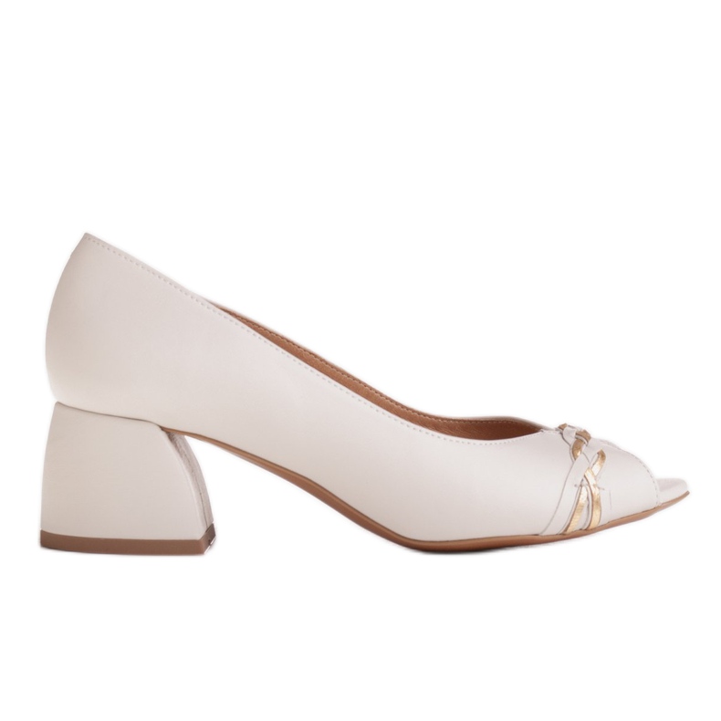Marco Shoes Salón 1577P de piel blanca con tacón estable blanco