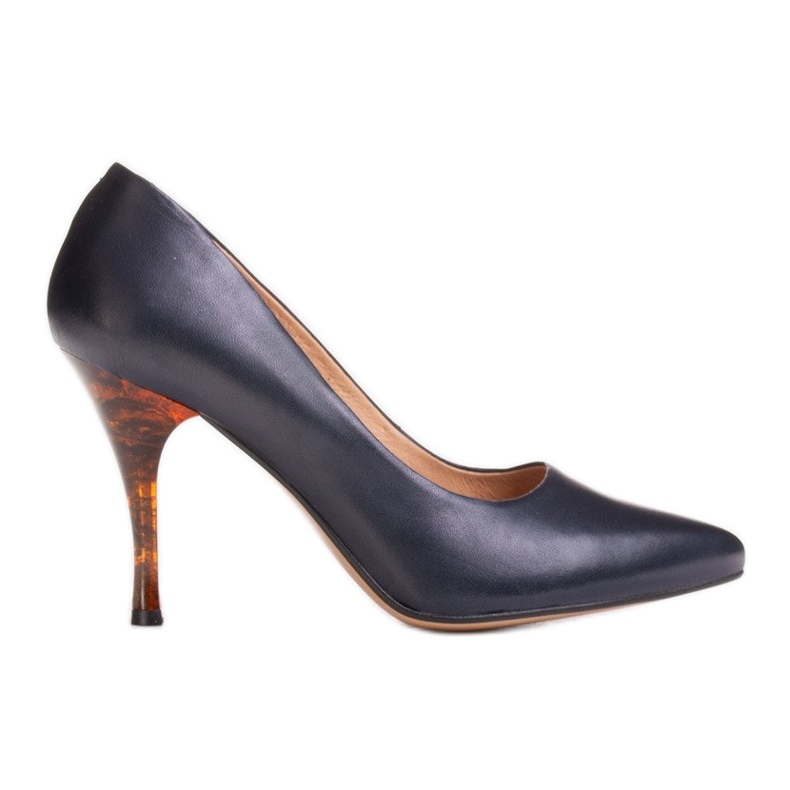 Marco Shoes 1599P tacones azul marino con tacon ambar