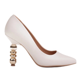 Marco Shoes Tacones de cuero blanco con piedras