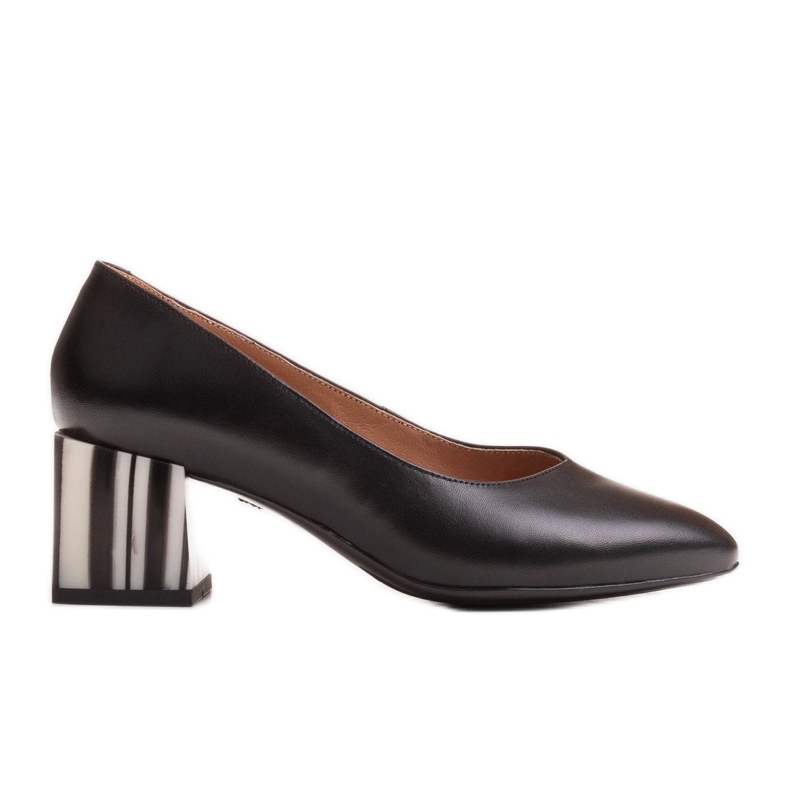 Marco Shoes Salón de piel negra con tacón de rayas cebra negro