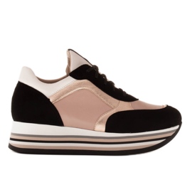 Marco Shoes Zapatillas ligeras sobre suela gruesa de piel natural negro rosado