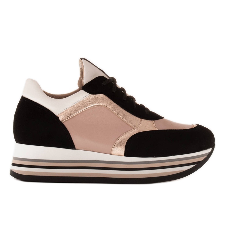 Marco Shoes Zapatillas ligeras sobre suela gruesa de piel natural negro rosado