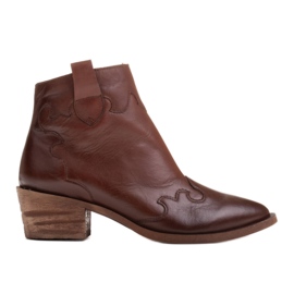 Marco Shoes Bota cowboy marrón piel flor natural sin aislante