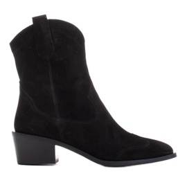 Marco Shoes Bota cowboy negra confeccionada en ante natural sin aislante negro