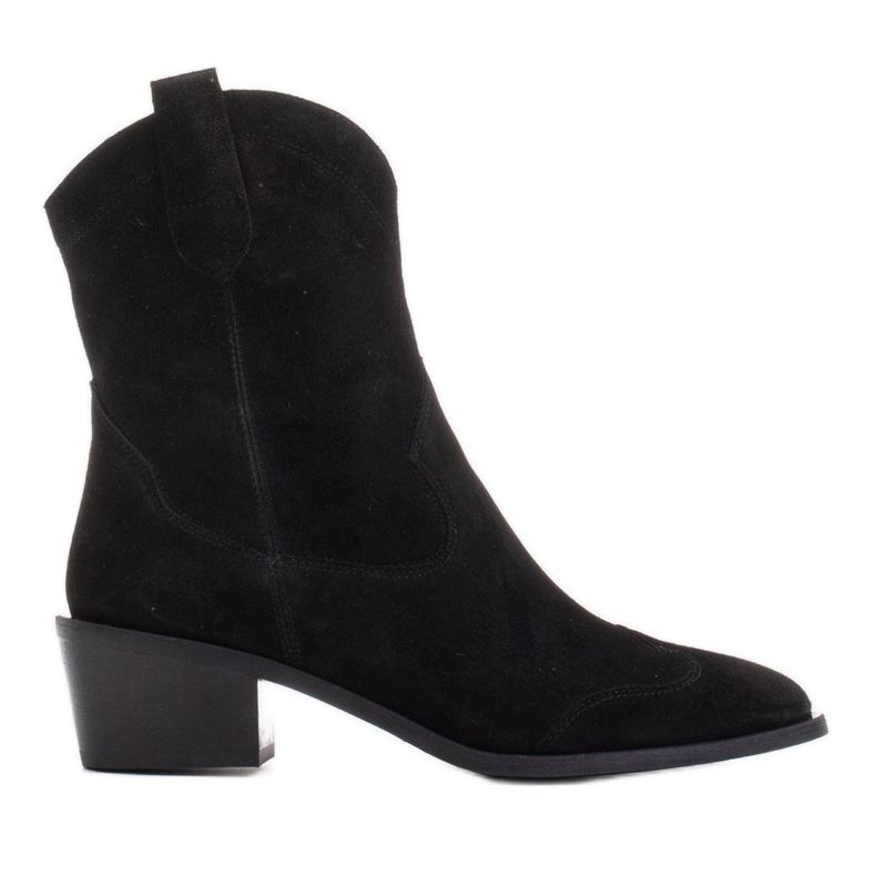 Marco Shoes Bota cowboy negra confeccionada en ante natural sin aislante negro