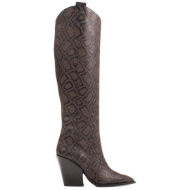 Marco Shoes Botas altas para mujer, botas vaqueras de piel auténtica. marrón