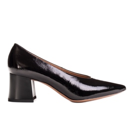 Marco Shoes Zapatos de tacón de mujer negros elegantes hechos de laca