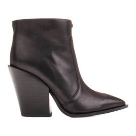Marco Shoes Bota cowboy de mujer fabricada en piel natural negro