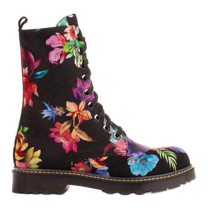 Marco Shoes Botines altos, botines de piel nobuck con estampado floral negro multicolor