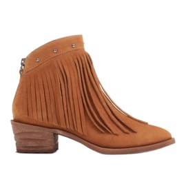 Marco Shoes Bota cowboy marrón claro confeccionada en ante natural con flecos naranja Marco Shoes Bota cowboy marrón claro confeccionada en ante natural con flecos naranja