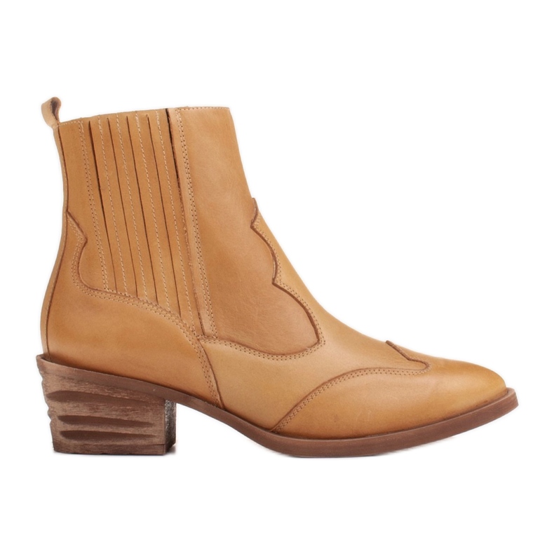 Marco Shoes Botas de vaquero de cuero pulido a mano con parte superior ancha de goma amarillo
