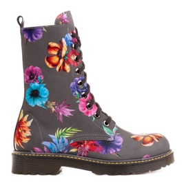 Marco Shoes Botines altos, botines de piel nobuck con estampado floral gris