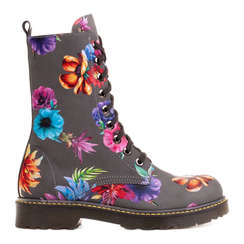 Marco Shoes Botines altos, botines de piel nobuck con estampado floral gris