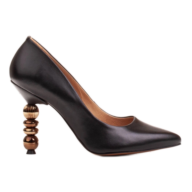 Marco Shoes Stilettos de piel hechos de piel flor suave con piedras negro
