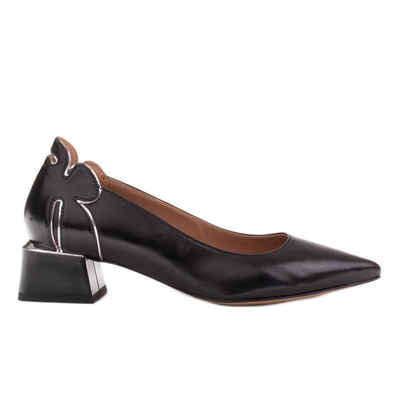 Marco Shoes Salón de mujer con motivo floral en tacón bajo negro