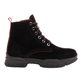 Marco Shoes Botas de mujer de piel negra con bordes rojos negro
