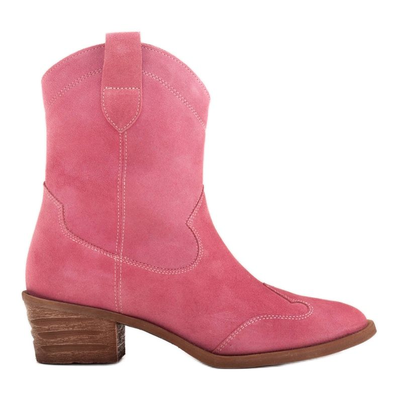Marco Shoes Bota cowboy rosa confeccionada en ante natural sin aislante rosado