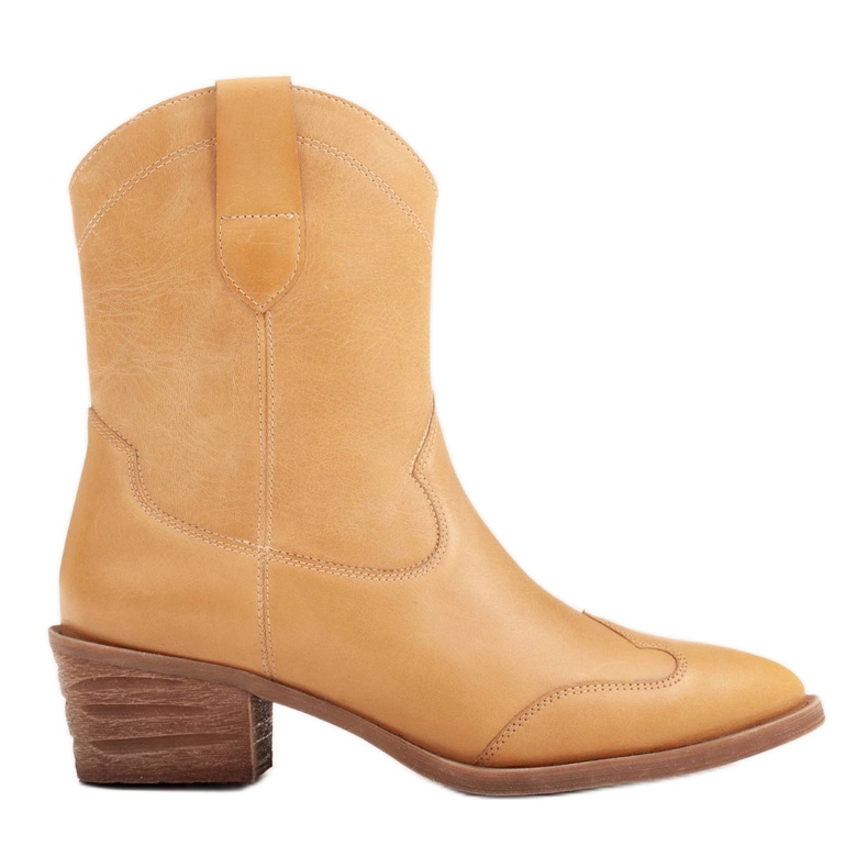 Marco Shoes Botas de vaquero de cuero pulido a mano sin aislamiento. amarillo