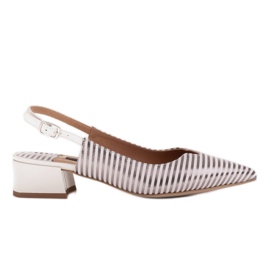 Marco Shoes Salón escotado con tacón abierto y rayas metálicas blanco plata