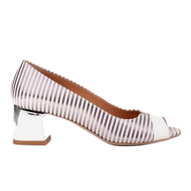 Marco Shoes Zapatos de salón con parte delantera abierta y tacón cromado plata