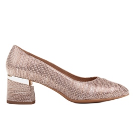 Marco Shoes Zapatos cómodos de cobre con tacón metálico dorado