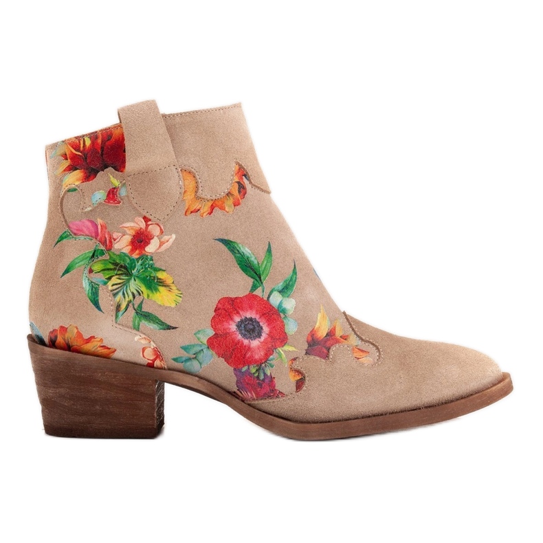 Marco Shoes Botas beige de ante natural con estampado floral