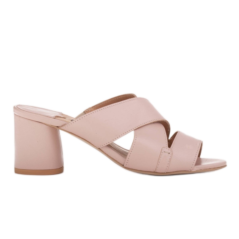 Marco Shoes Pantuflas de piel para mujer confeccionadas en piel con rayas cortadas beige