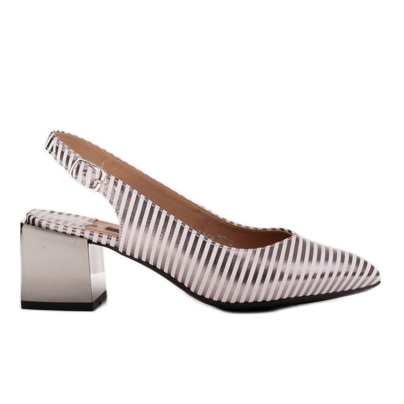 Marco Shoes Zapatos de tacón de mujer elegantes con rayas metálicas plata
