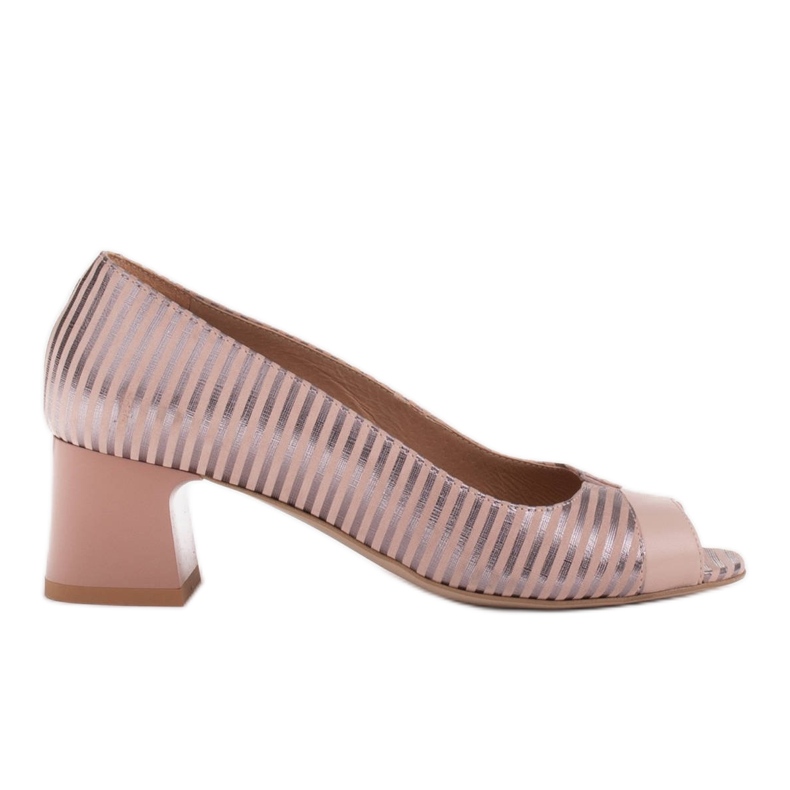 Marco Shoes Zapatos de salón con frente abierto, piel con rayas metalizadas rosado