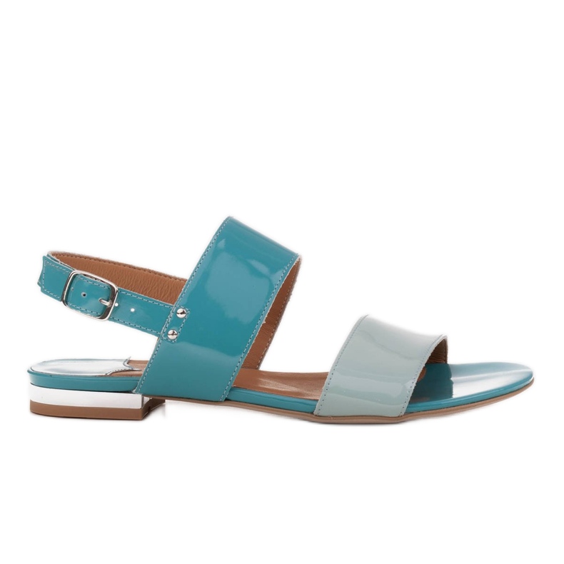 Marco Shoes Sandalias planas con laca y tacón metalizado azul